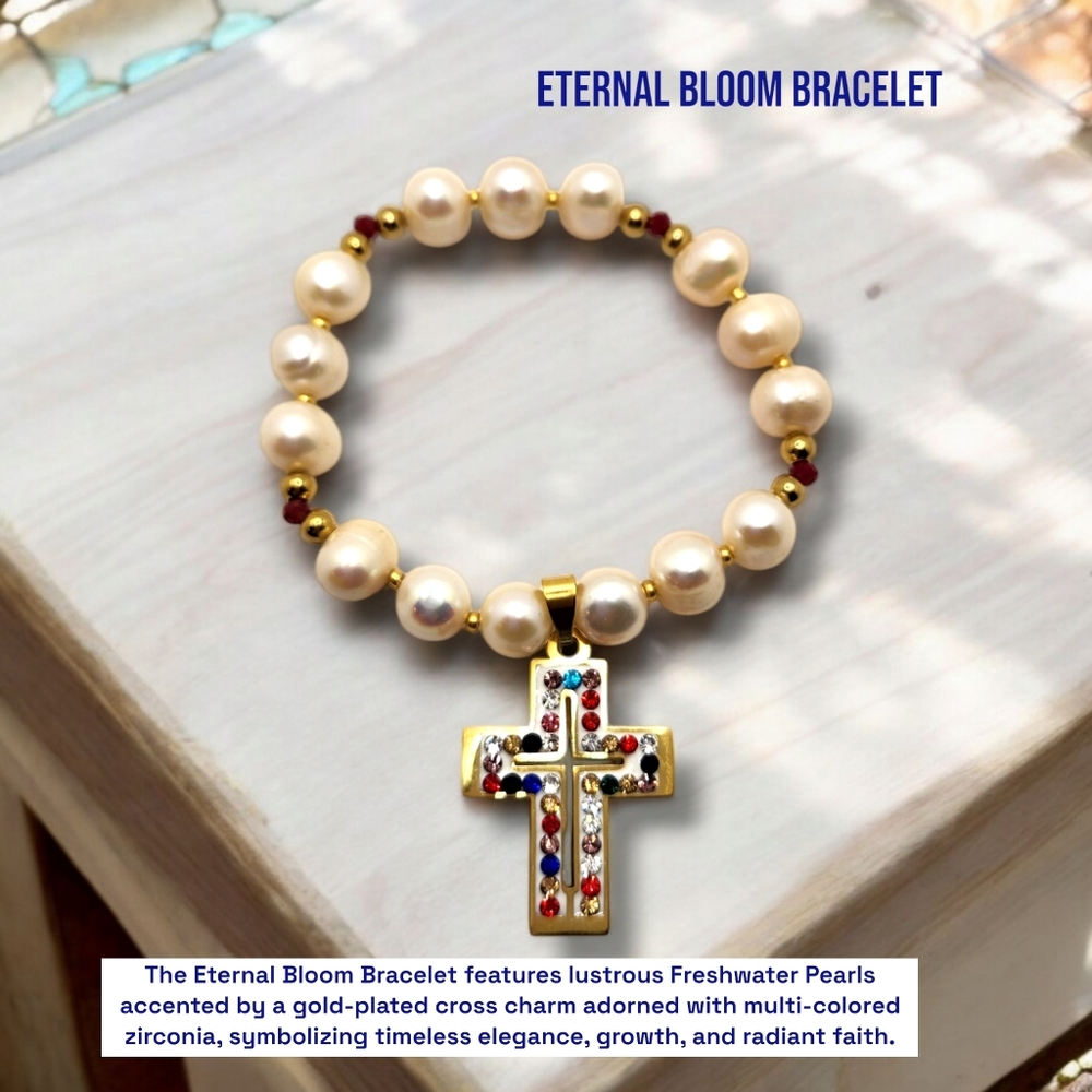 Freshwater Pearl Bracelet with Zirconia Cross charm